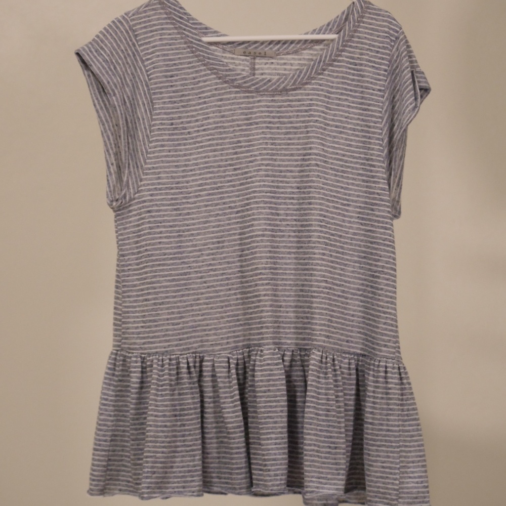 Easel Peplum Striped Top with Scooped Neck